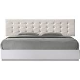 Milan King Bed in White Lacquer & Tufted Leatherette